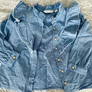 Janie & Jack Denim Blue Ruffle Blouse